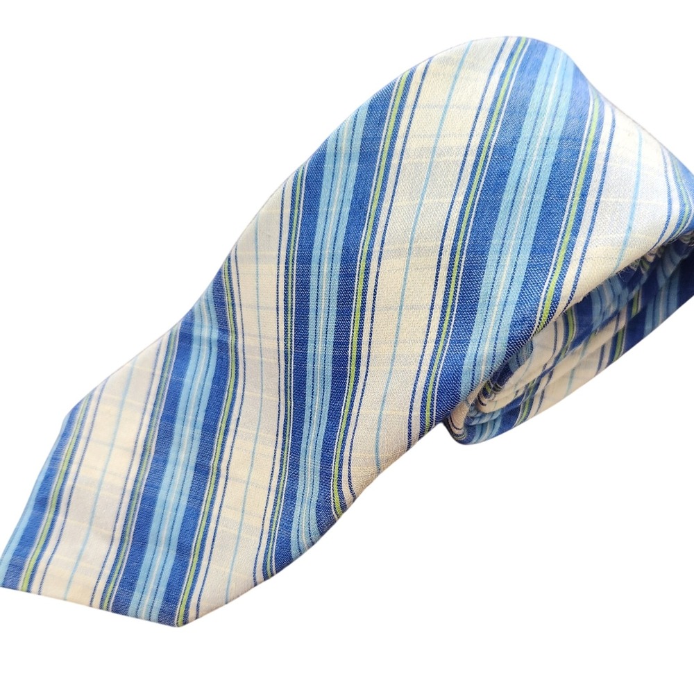 Peter Millar Hand folded blue & white diagonal striped tie
